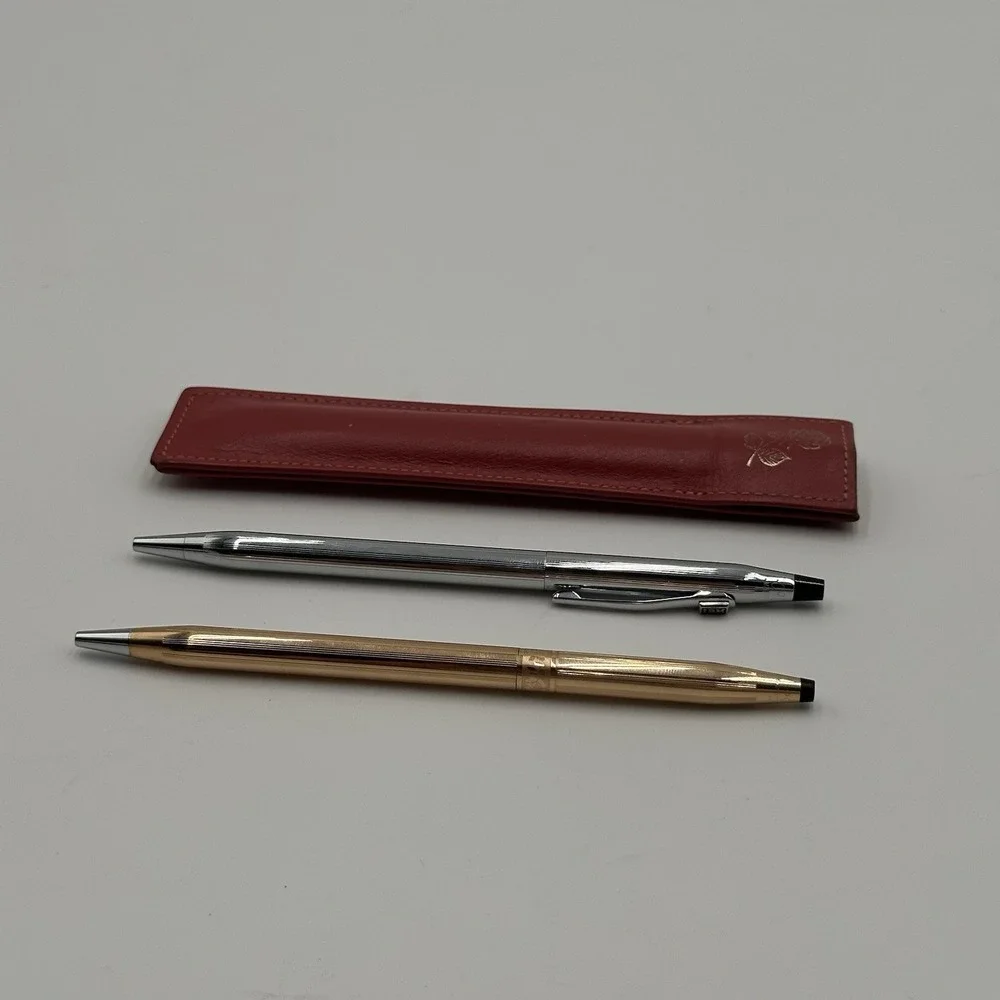 Vintage Cross 14K Gold Filled & Silver Ballpoint Pens IBM Clip USA Working